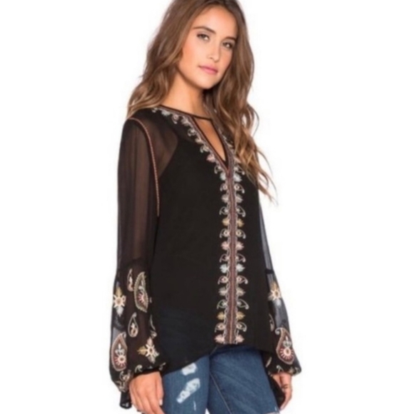 Anthropologie Love Sam Sheer & Embroidered Long Sleeve Women's Blouse Medium - Picture 2 of 9